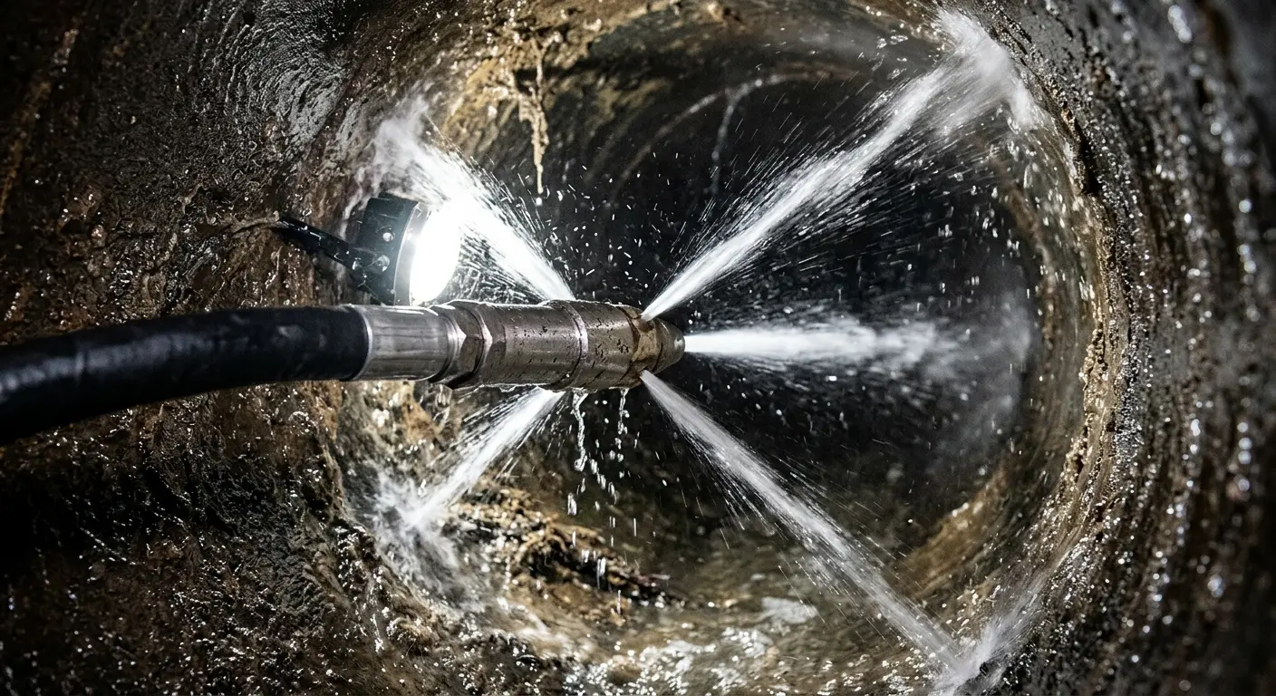 High-pressure hydro jetting nozzle cleaning sewer pipe for Storm Drain Cleaning in Lee's Summit